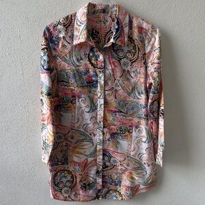 Soft Surroundings Artsy Watercolor Long‎ Sleeve Button Up Size S Tunic Floral